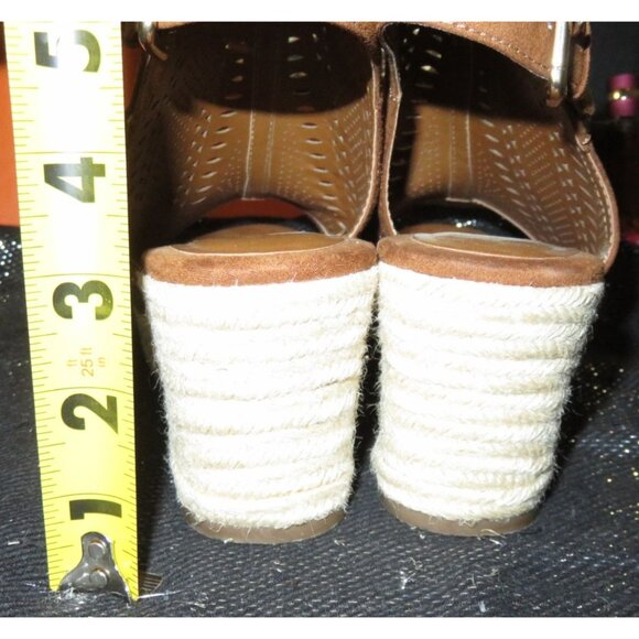 Liz Claiborne Brown Espadrille Leather Lazer Cut Platform Comfort Wedge Sandal 8 - Picture 6 of 11